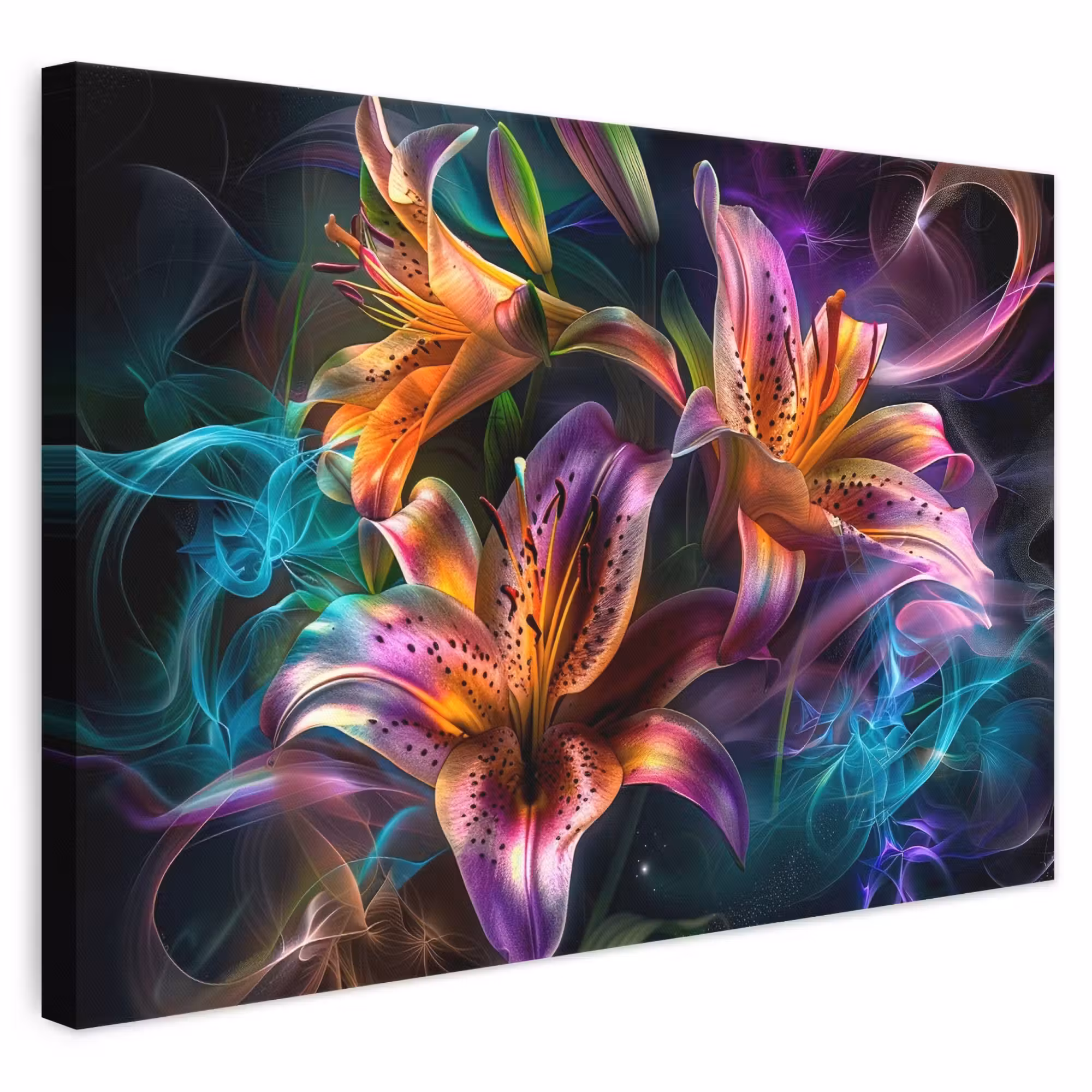 Canvas schilderij - Bloemen - Kleurrijk - Zwart - Kunst