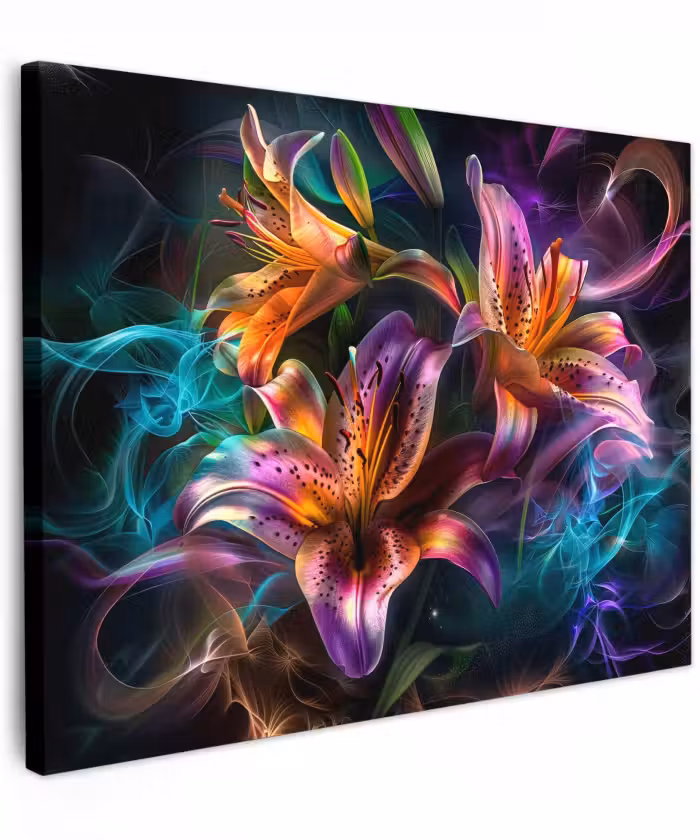 Canvas schilderij - Bloemen - Kleurrijk - Zwart - Kunst