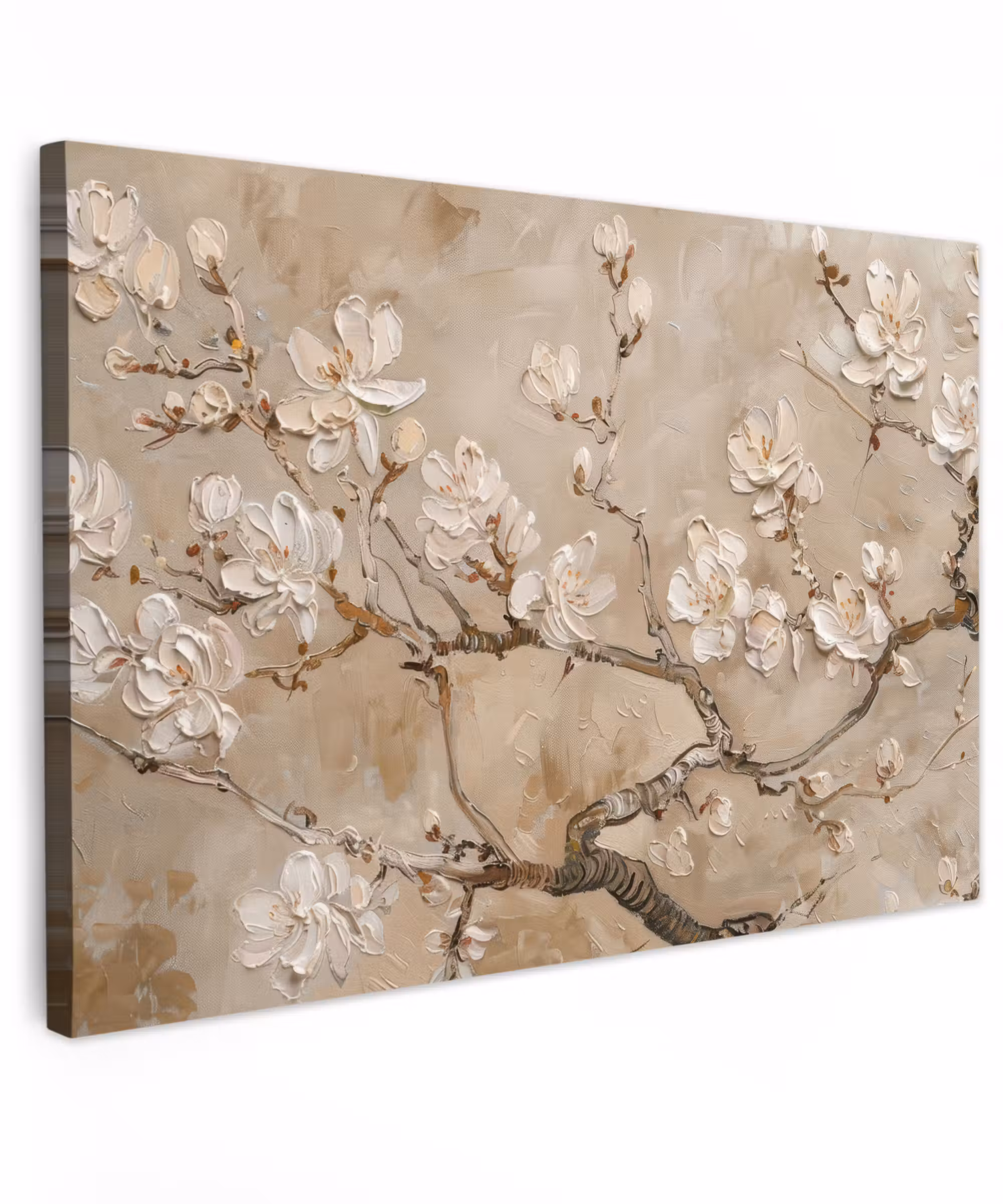 Canvas schilderij - Bloemen - Modern - Beige - Wit - Bloesem
