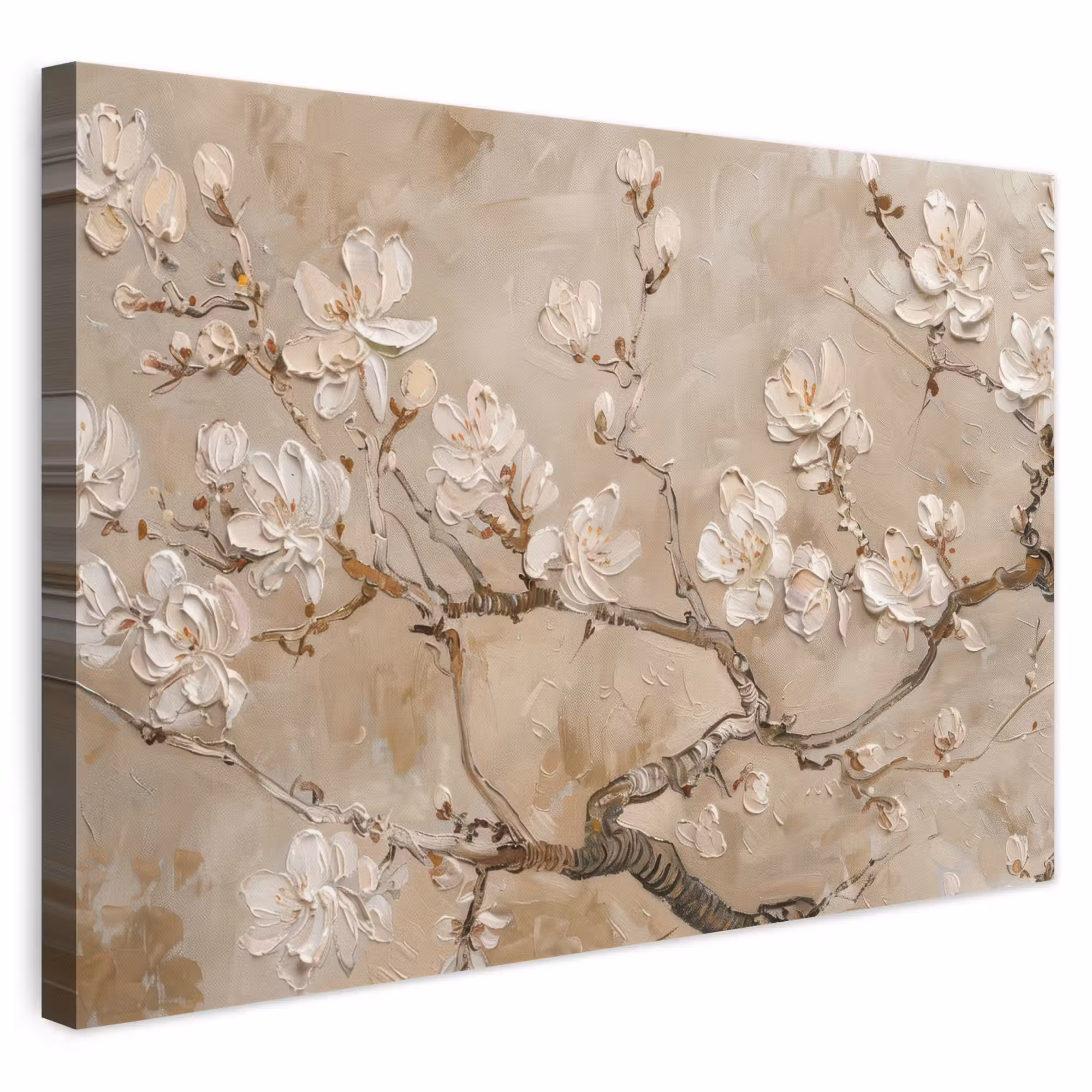 Canvas schilderij - Bloemen - Modern - Beige - Wit - Bloesem