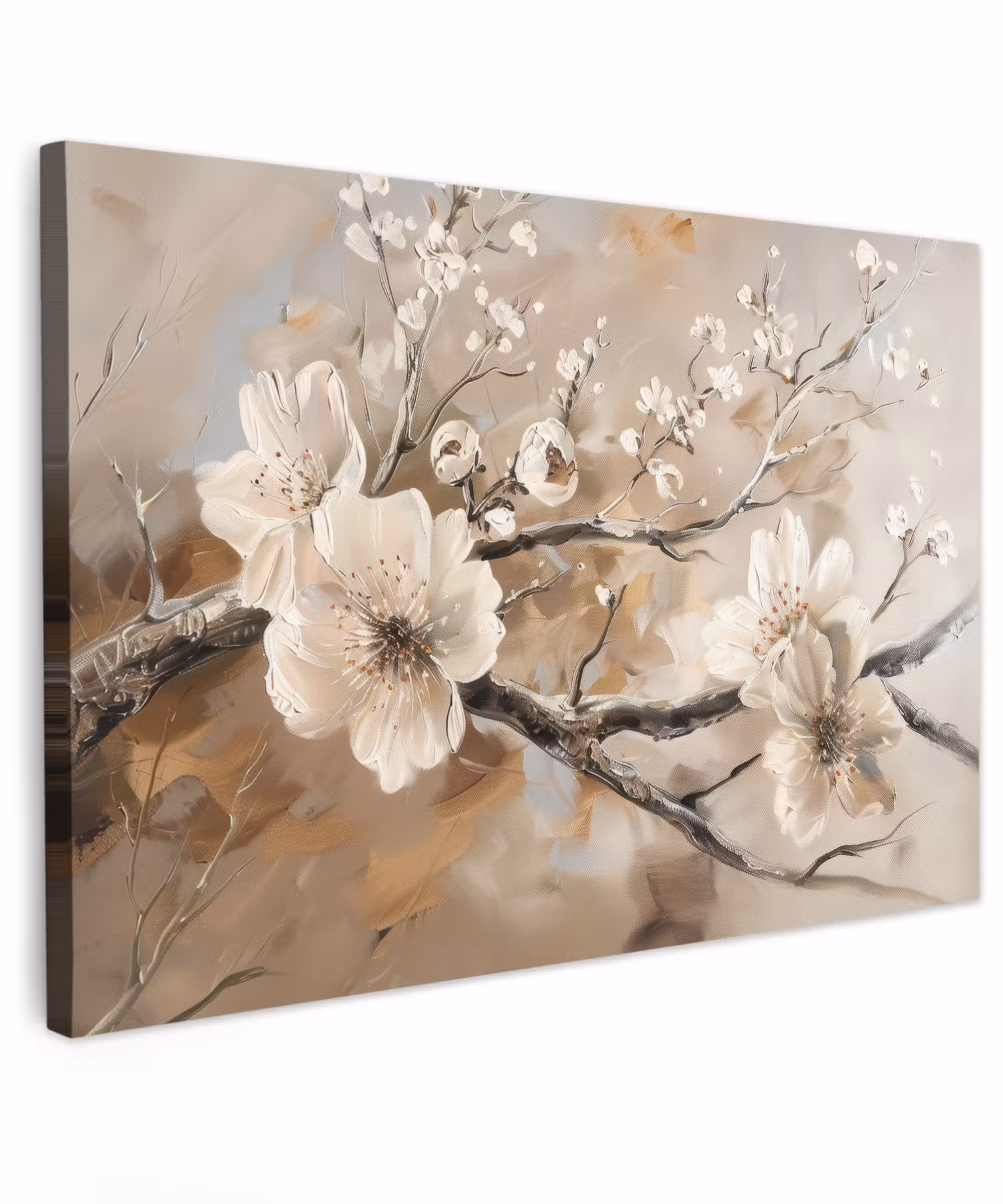 Canvas schilderij - Bloemen - Natuur - Wit - Bloesem - Abstract