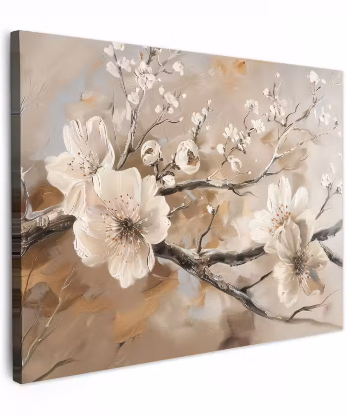 Canvas schilderij - Bloemen - Natuur - Wit - Bloesem - Abstract