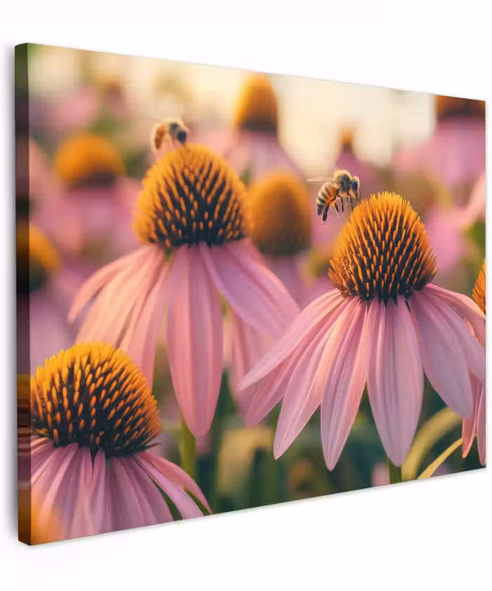 Canvas schilderij - Bloemen - Paars - Bijen