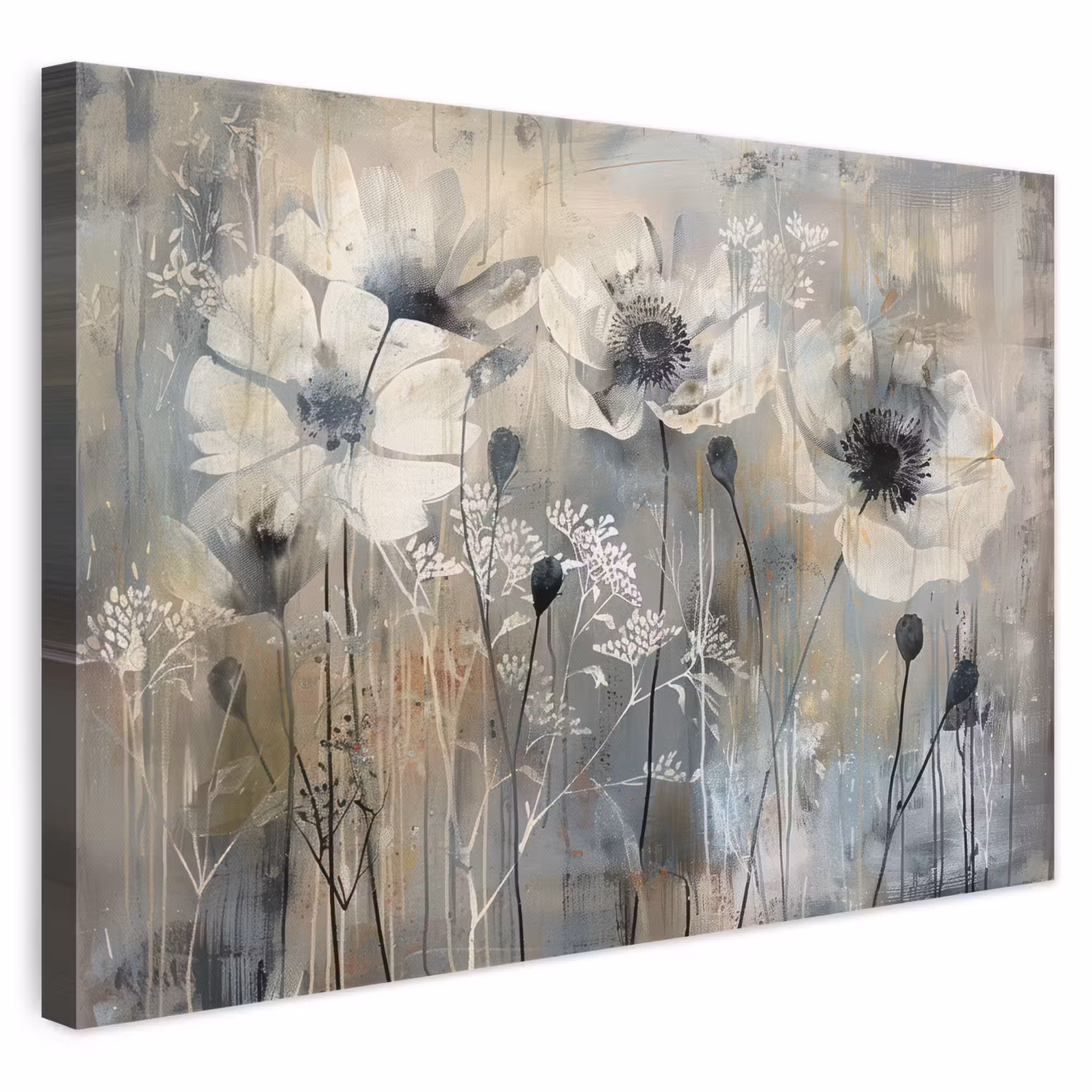 Canvas schilderij - Bloemen - Planten - Grijs - Abstract