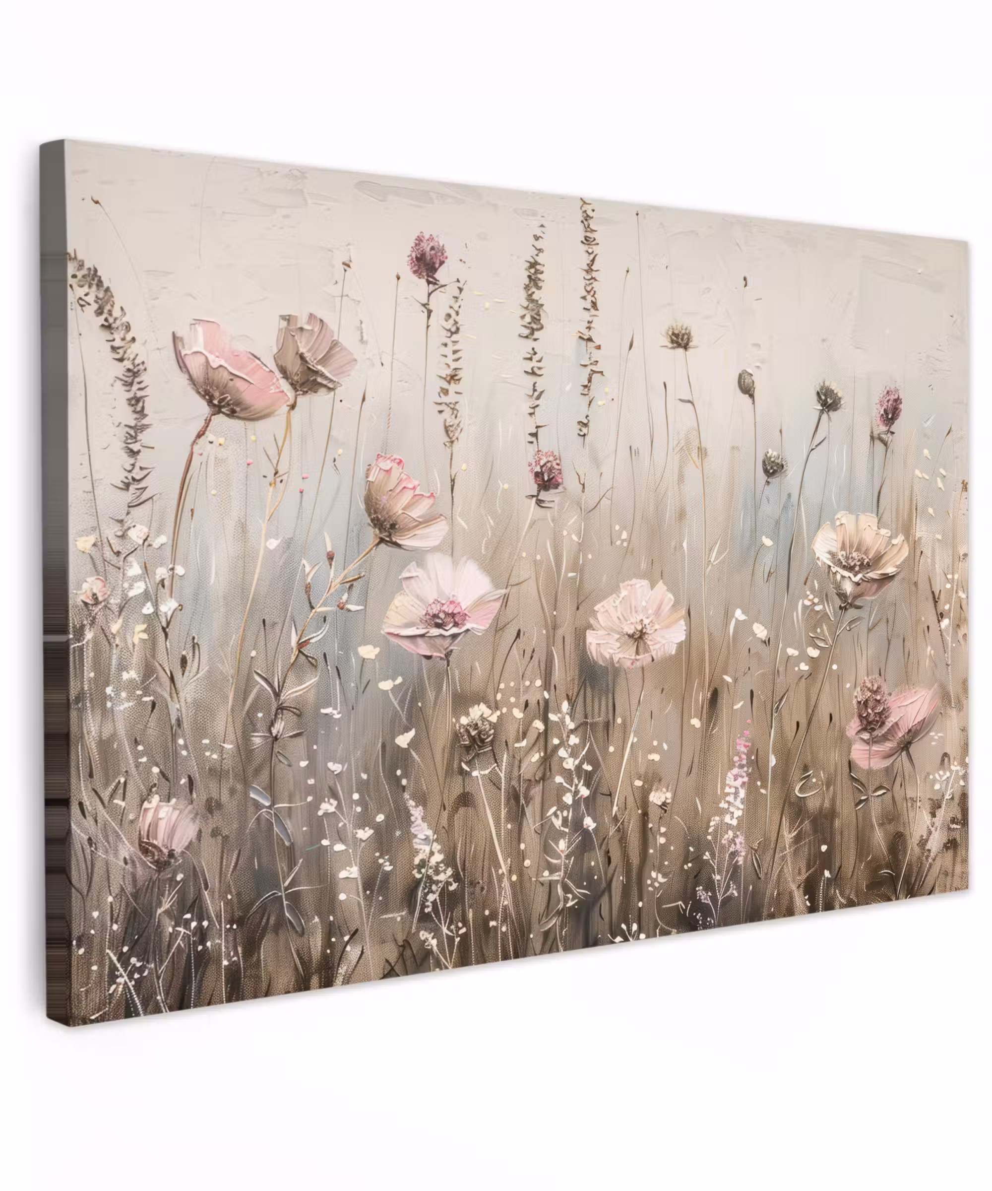 Canvas schilderij - Bloemen - Roze - Modern - Beige