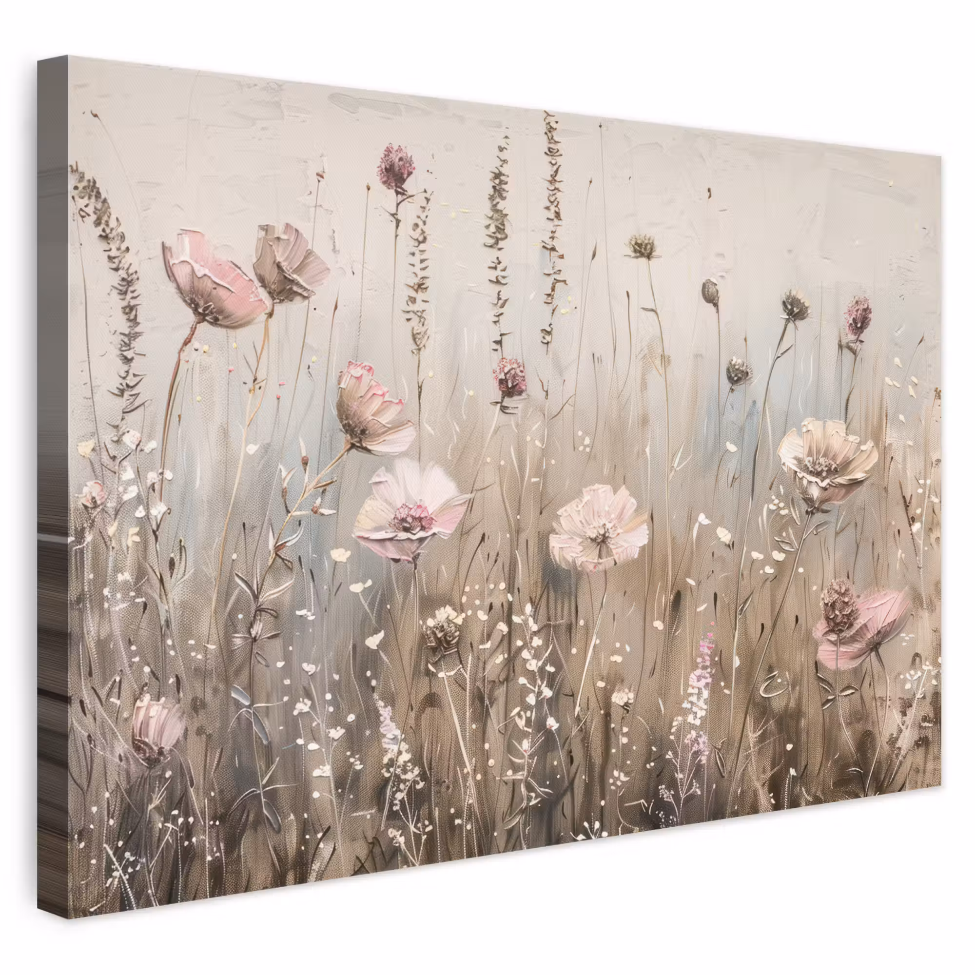 Canvas schilderij - Bloemen - Roze - Modern - Beige