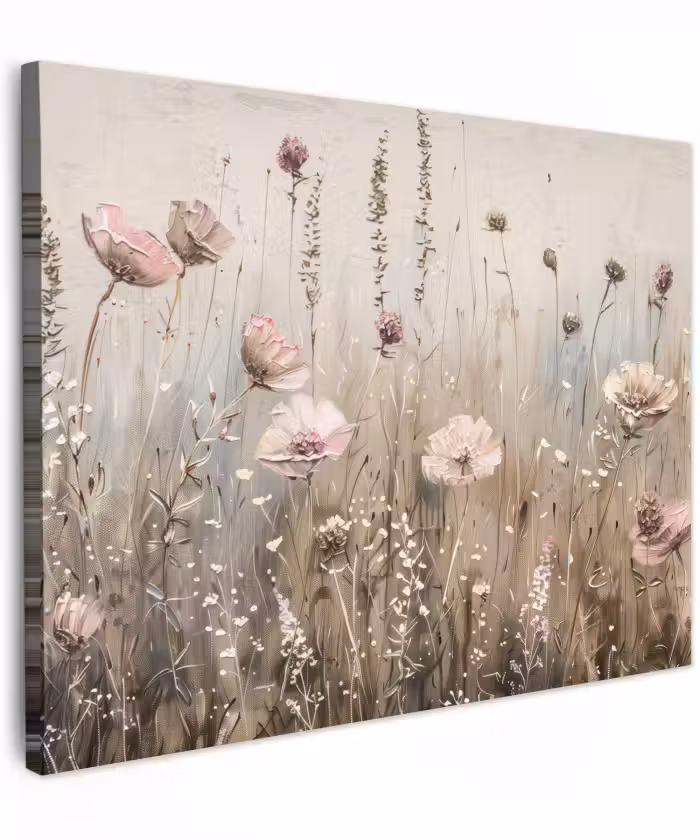 Canvas schilderij - Bloemen - Roze - Modern - Beige
