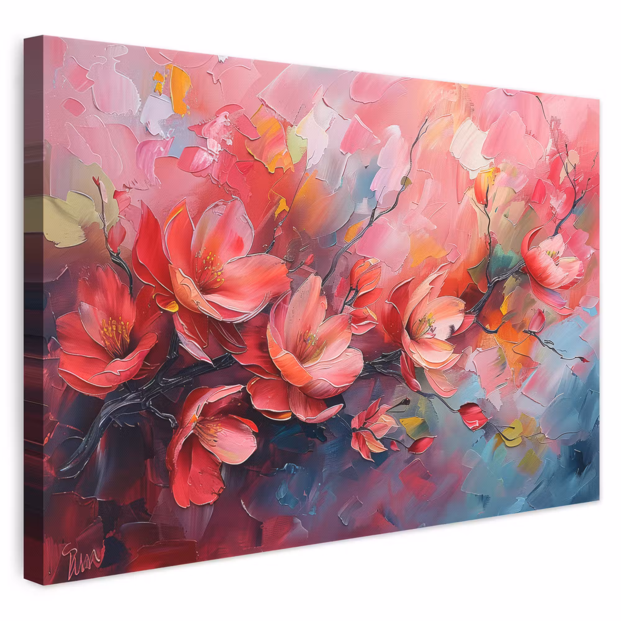 Canvas schilderij - Bloemen - Roze - Watercolor - Natuur- Kunst