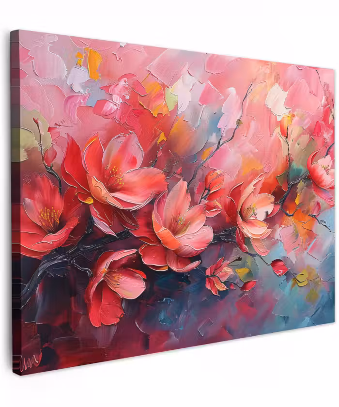 Canvas schilderij - Bloemen - Roze - Watercolor - Natuur- Kunst