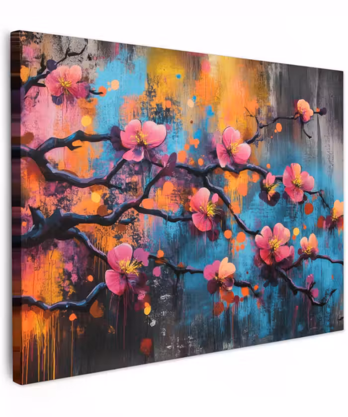 Canvas schilderij - Bloemen - Tak - Abstract - Roze