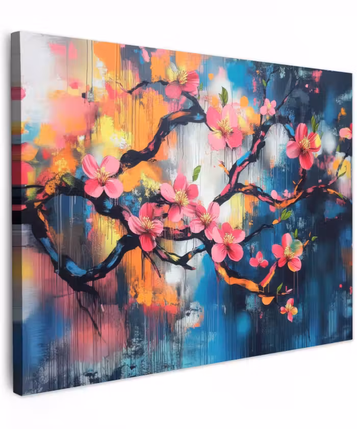 Canvas schilderij - Bloemen - Tak - Artistiek - Roze