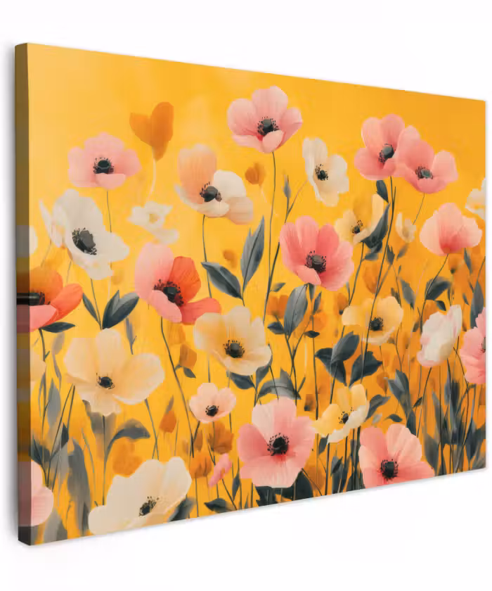 Canvas schilderij - Bloemen - Veld - Geel