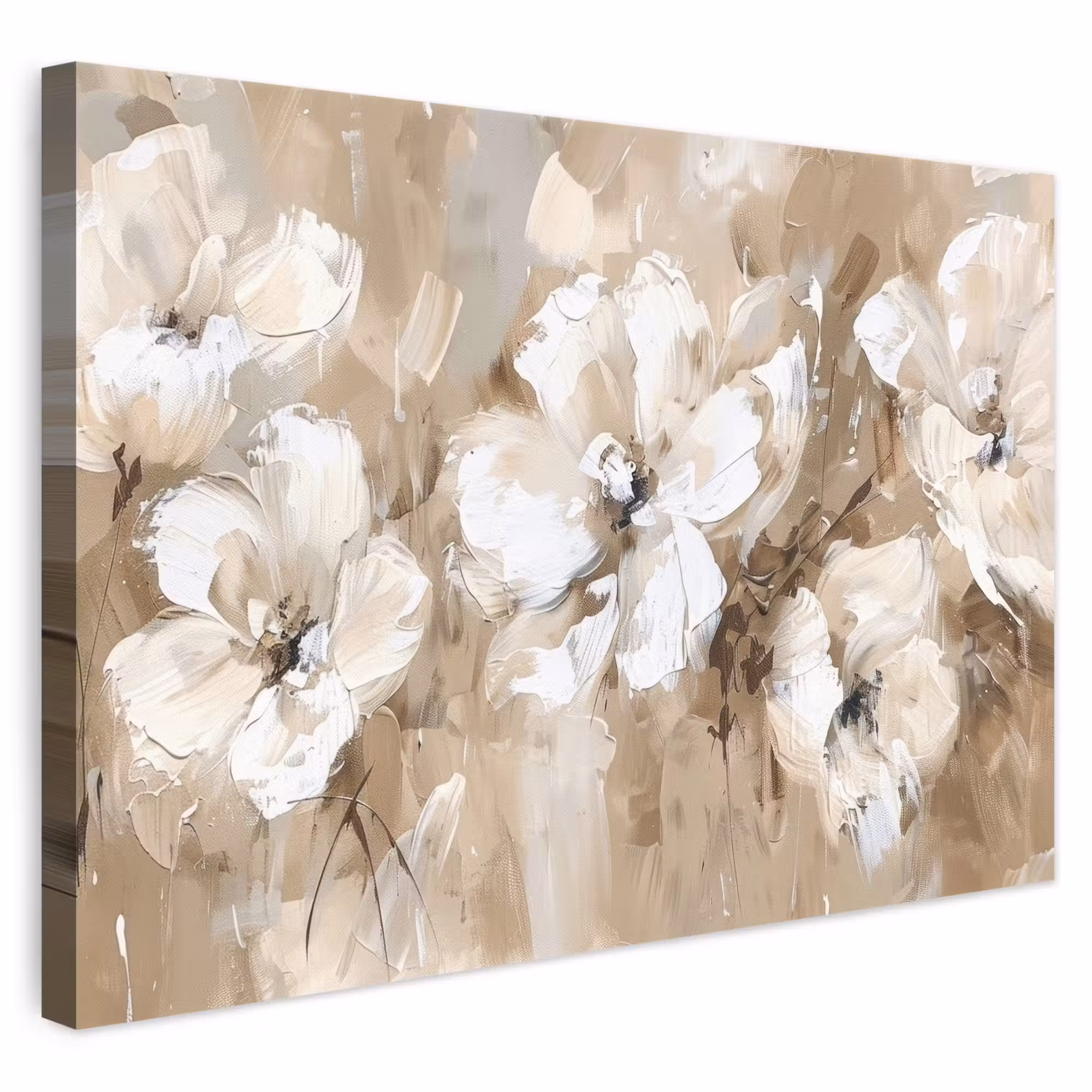 Canvas schilderij - Bloemen - Waterverf - Beige - Kunst