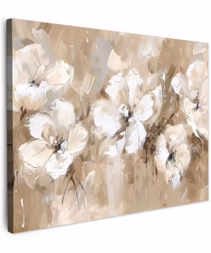 Canvas schilderij - Bloemen - Waterverf - Beige - Kunst