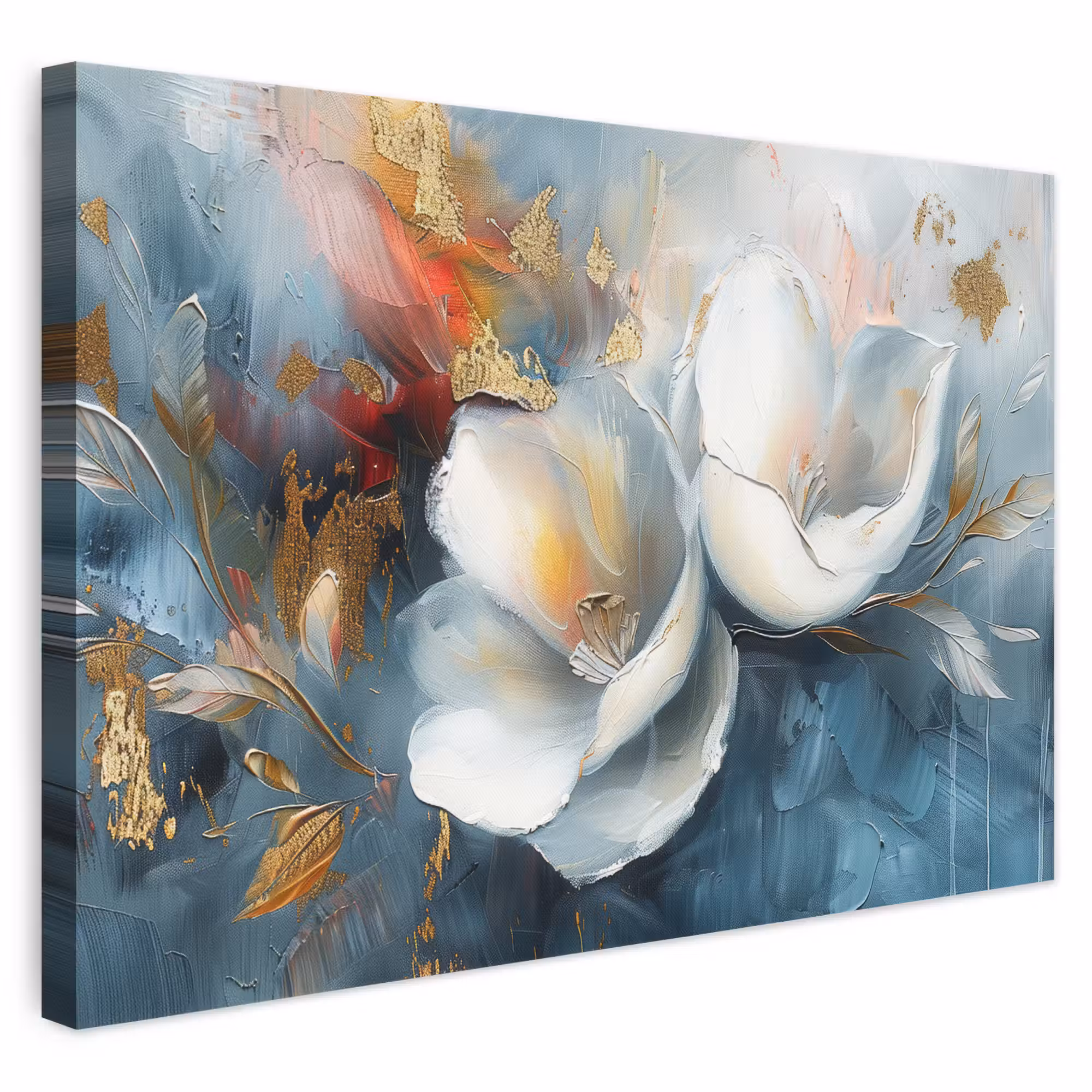 Canvas schilderij - Bloemen - Wit - Goud - Kunst - Abstract