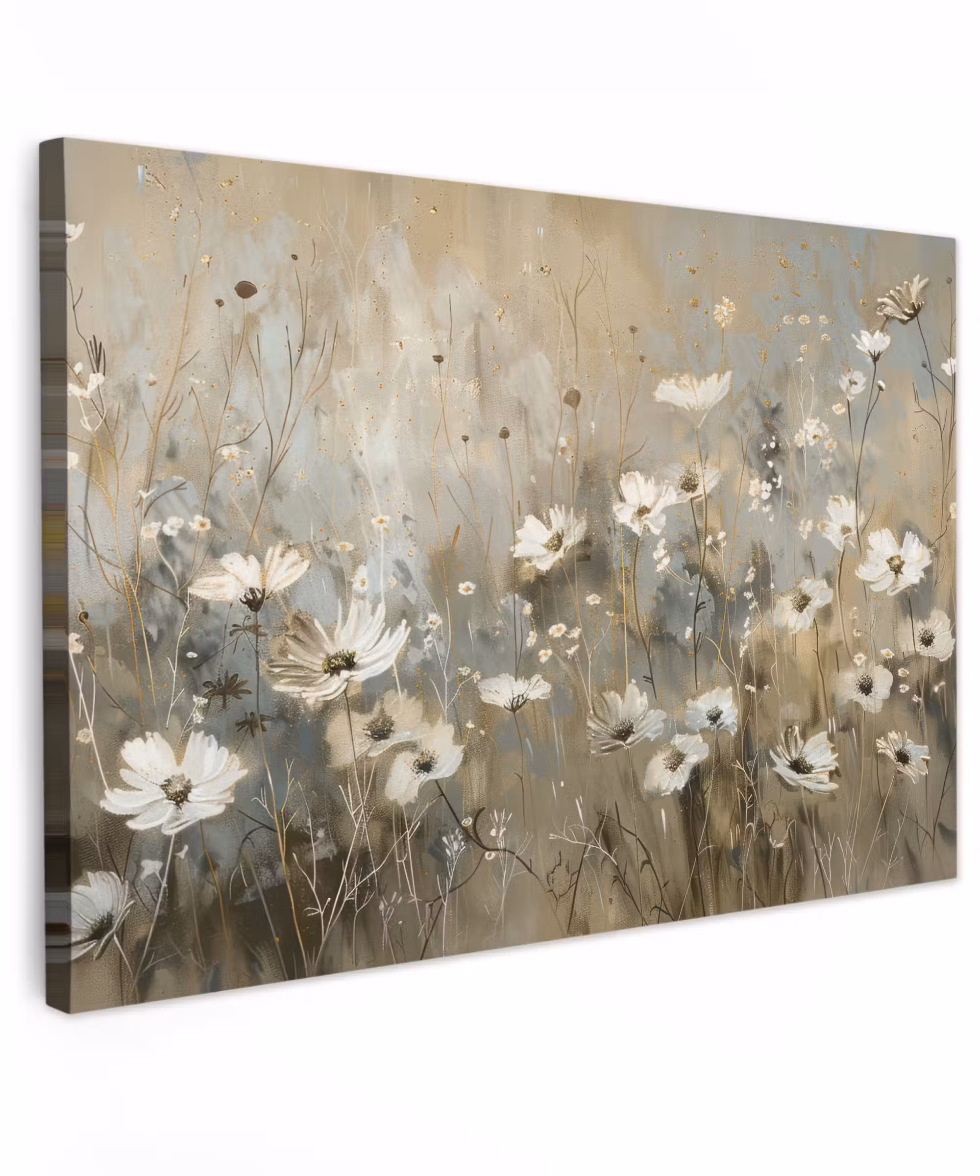 Canvas schilderij - Bloemen - Wit - Natuur - Grijs - Modern