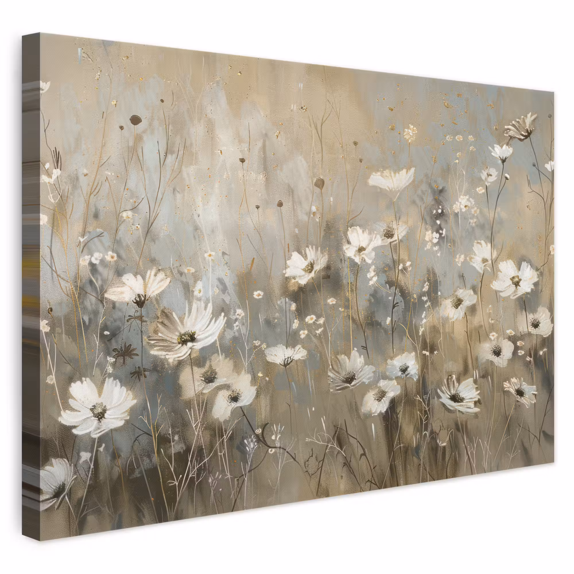 Canvas schilderij - Bloemen - Wit - Natuur - Grijs - Modern