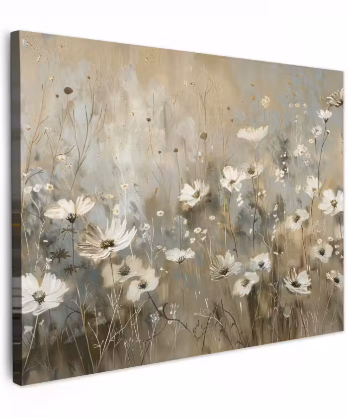 Canvas schilderij - Bloemen - Wit - Natuur - Grijs - Modern