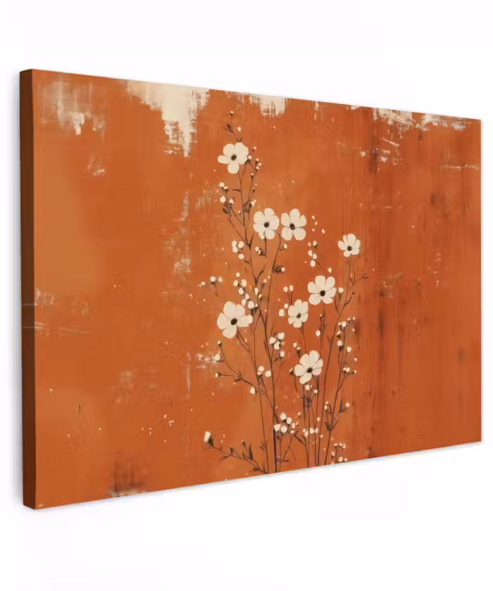 Canvas schilderij - Bloemen - Wit - Subtiel - Roestkleur