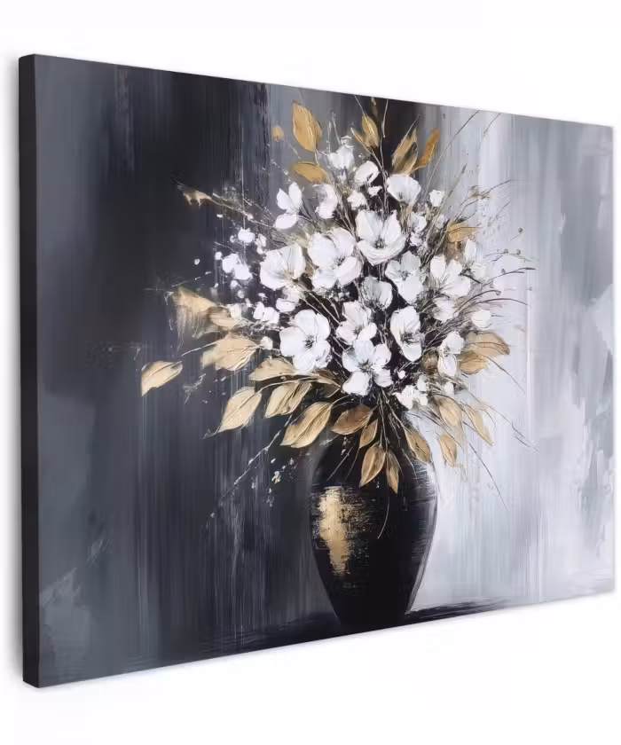 Canvas schilderij - Bloemen - Wit - Vaas - Abstract