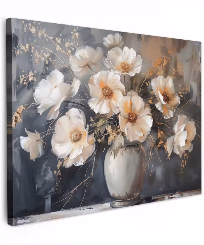 Canvas schilderij - Bloemen - Wit - Vaas - Modern