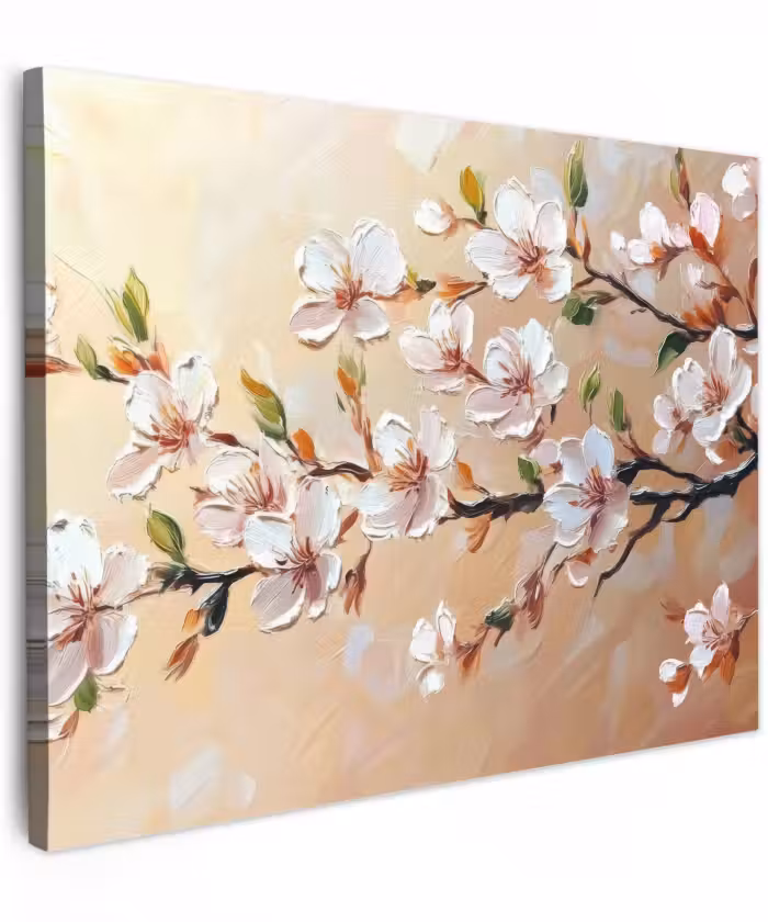 Canvas schilderij - Bloesemtakken - Schilderachtig - Roze