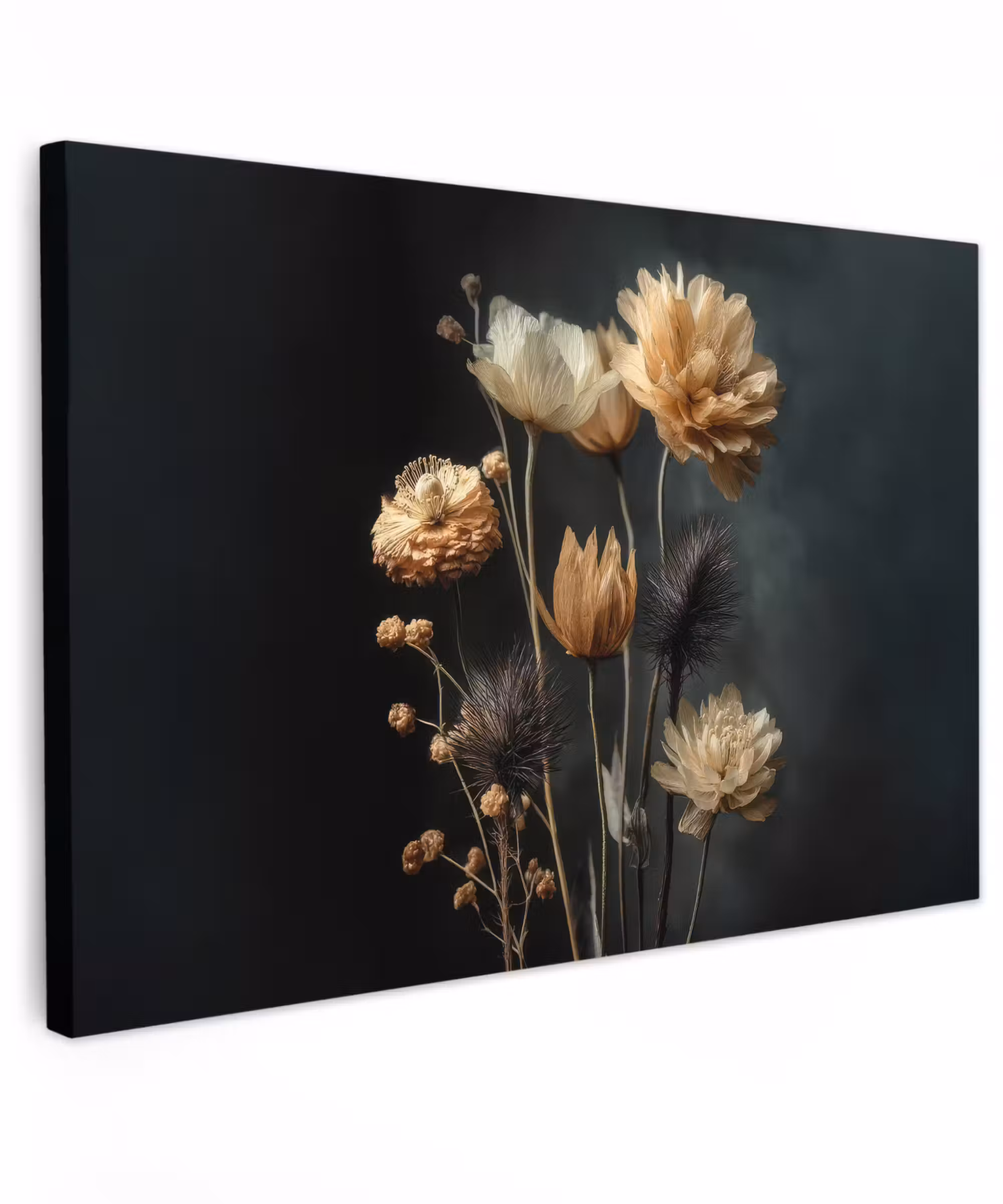 Canvas schilderij - Boeket - Bloemen - Licht - Zwart