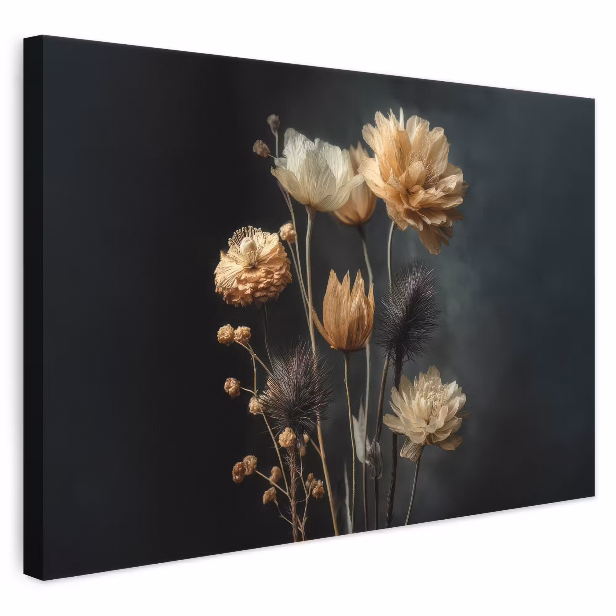 Canvas schilderij - Boeket - Bloemen - Licht - Zwart