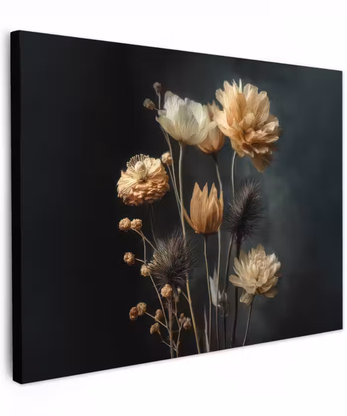 Canvas schilderij - Boeket - Bloemen - Licht - Zwart
