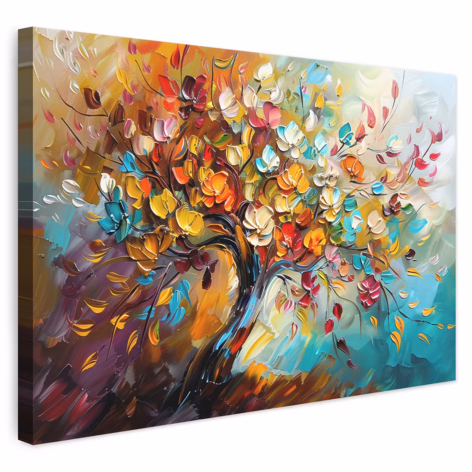 Canvas schilderij - Boom - Abstract - Kleurrijk - Bloemen