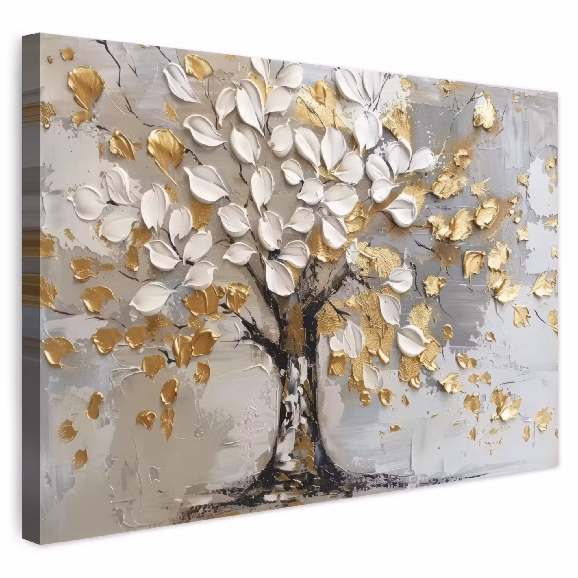 Canvas schilderij - Boom - Beige - Grijs - Goud - Abstract