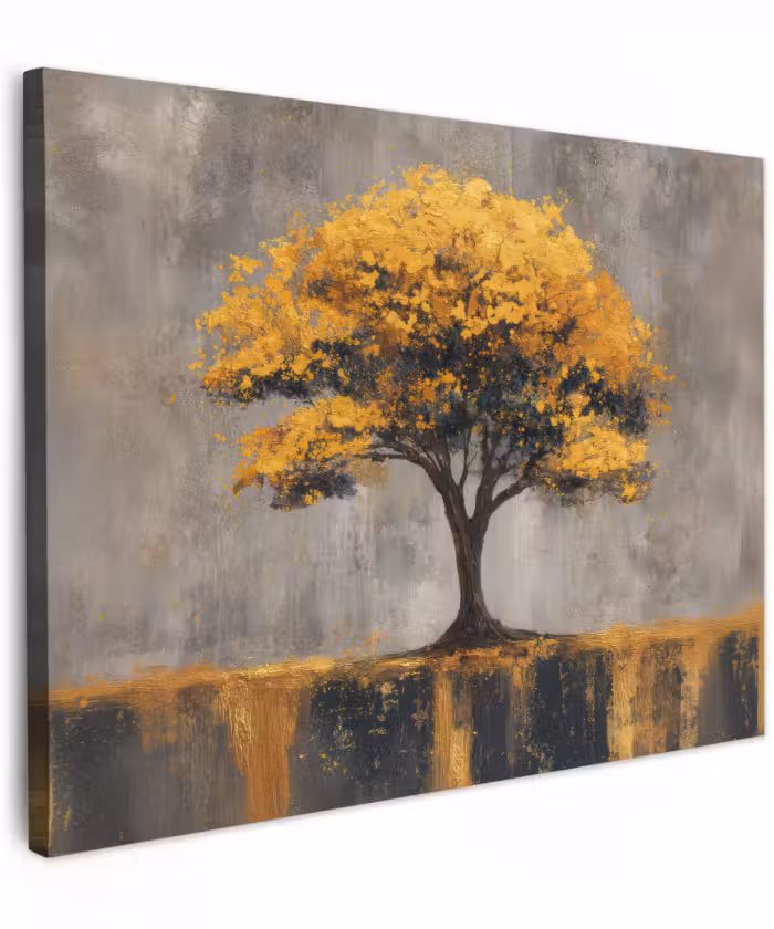 Canvas schilderij - Boom - Bladeren - Goud - Abstract