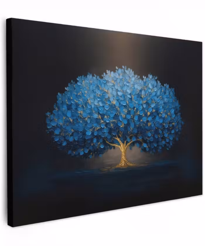 Canvas schilderij - Boom - Blauw - Bladeren - Penseelstreken
