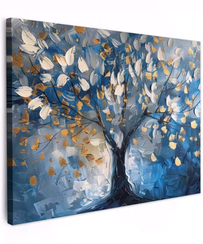 Canvas schilderij - Boom - Blauw - Goud - Abstract