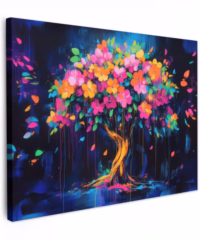 Canvas schilderij - Boom - Bloemen - Magisch - Gekleurde