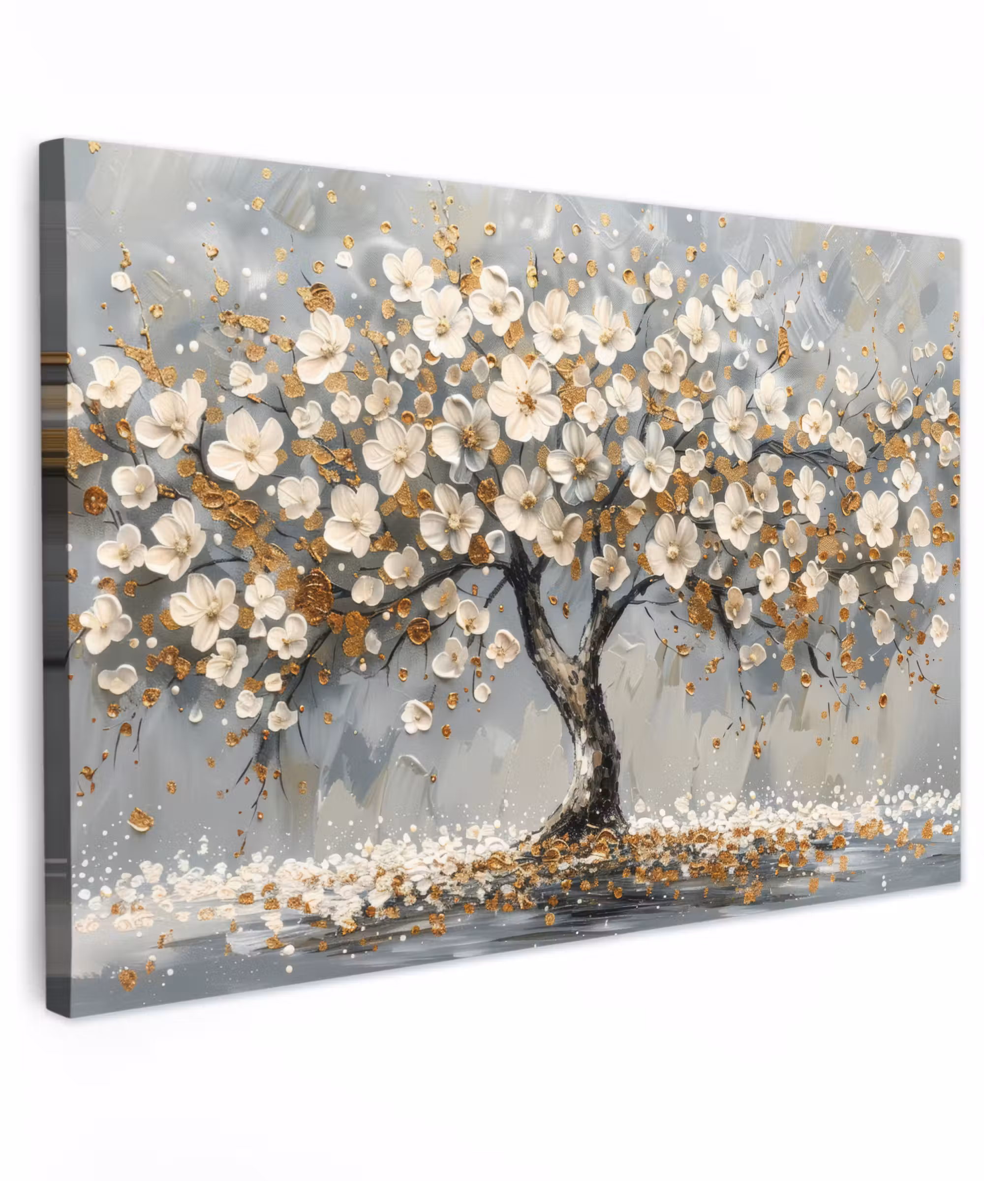 Canvas schilderij - Boom - Bloemen - Wit - Natuur - Kunst