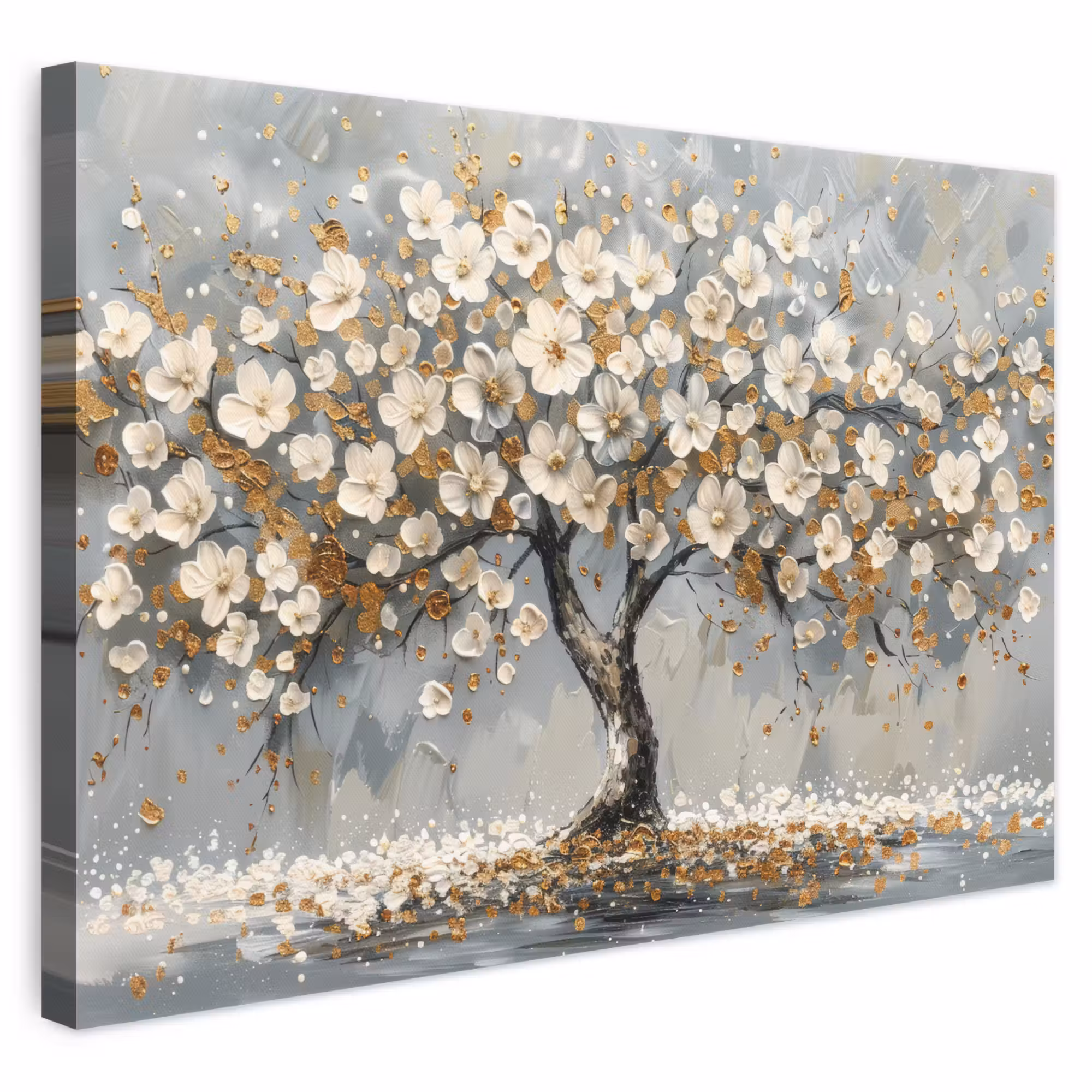 Canvas schilderij - Boom - Bloemen - Wit - Natuur - Kunst