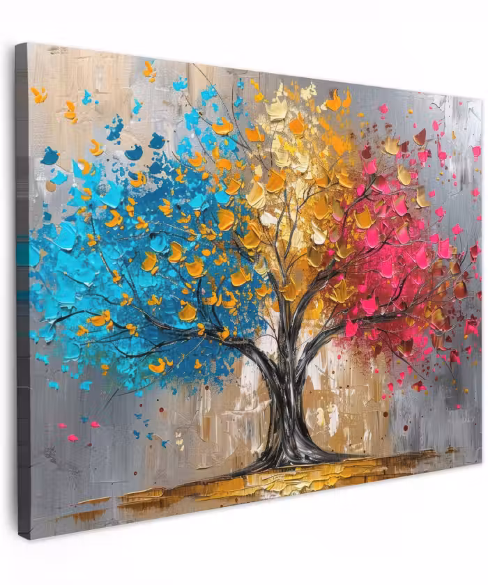 Canvas schilderij - Boom - Kleurrijk - Grijs - Modern