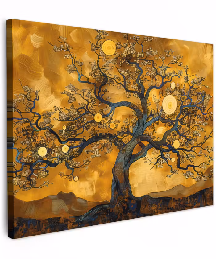 Canvas schilderij - Boom - Levensboom - Abstract - Goud