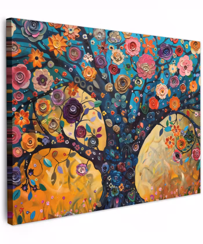 Canvas schilderij - Boom - Levensboom - Kleurrijk - Bloemen - Modern