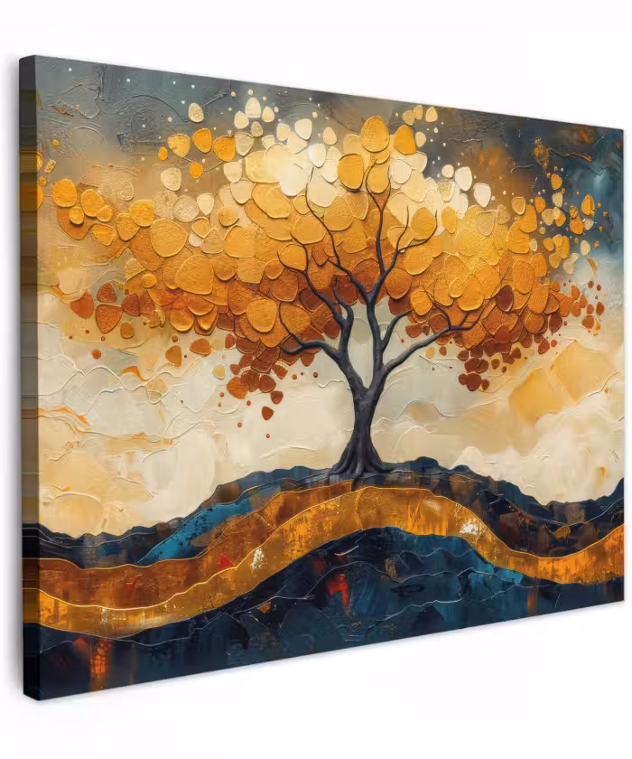 Canvas schilderij - Boom - Natuur - Goud - Modern