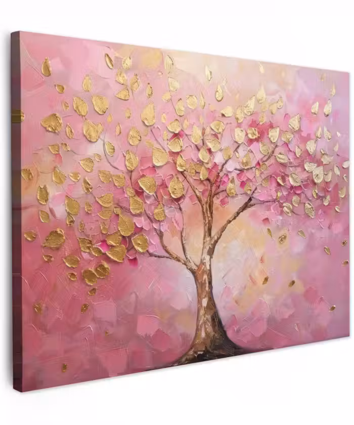 Canvas schilderij - Boom - Roze - Goud - Modern