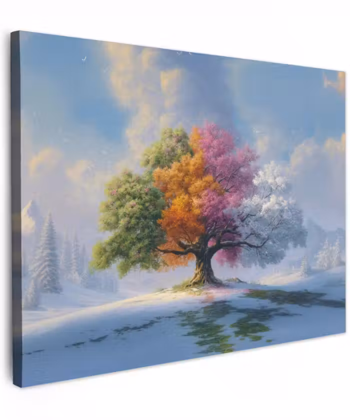 Canvas schilderij - Boom - Seizoenen - Winter - Landschap