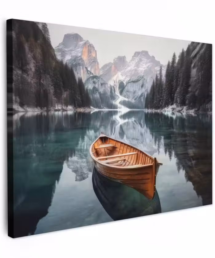 Canvas schilderij - Boot - Bergen - Natuur - Water