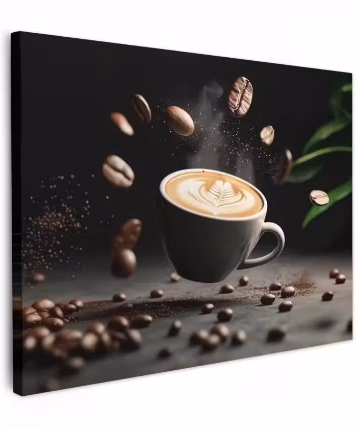 Canvas schilderij - Cappuccino - Kop - Bonen - Bruin
