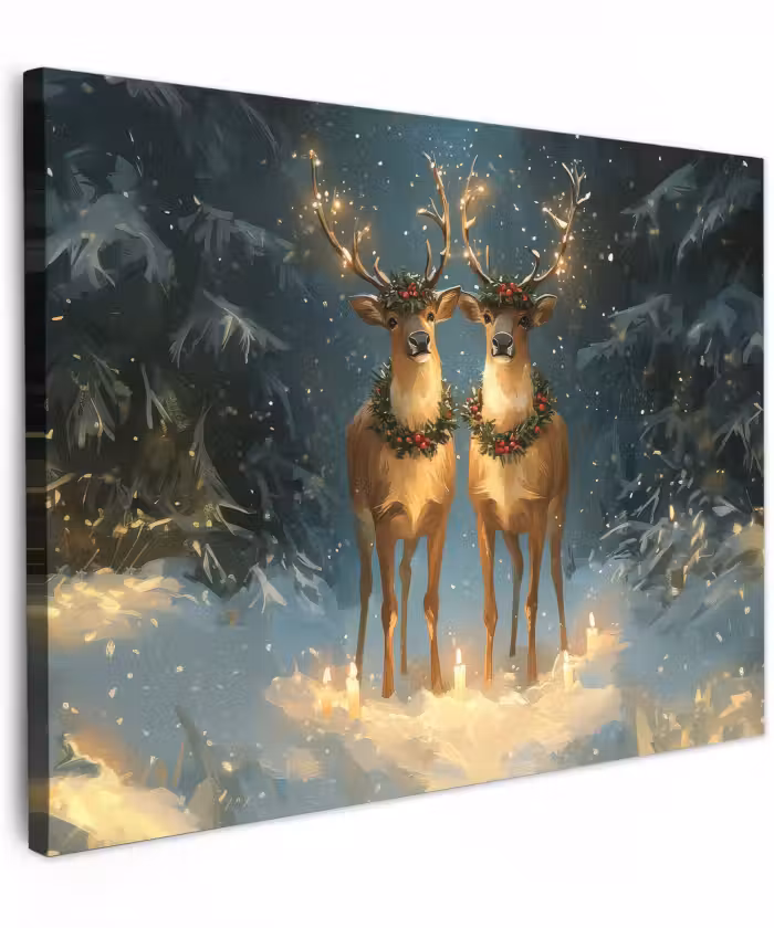 Canvas schilderij - Dennensprookje - Rendier - Nacht