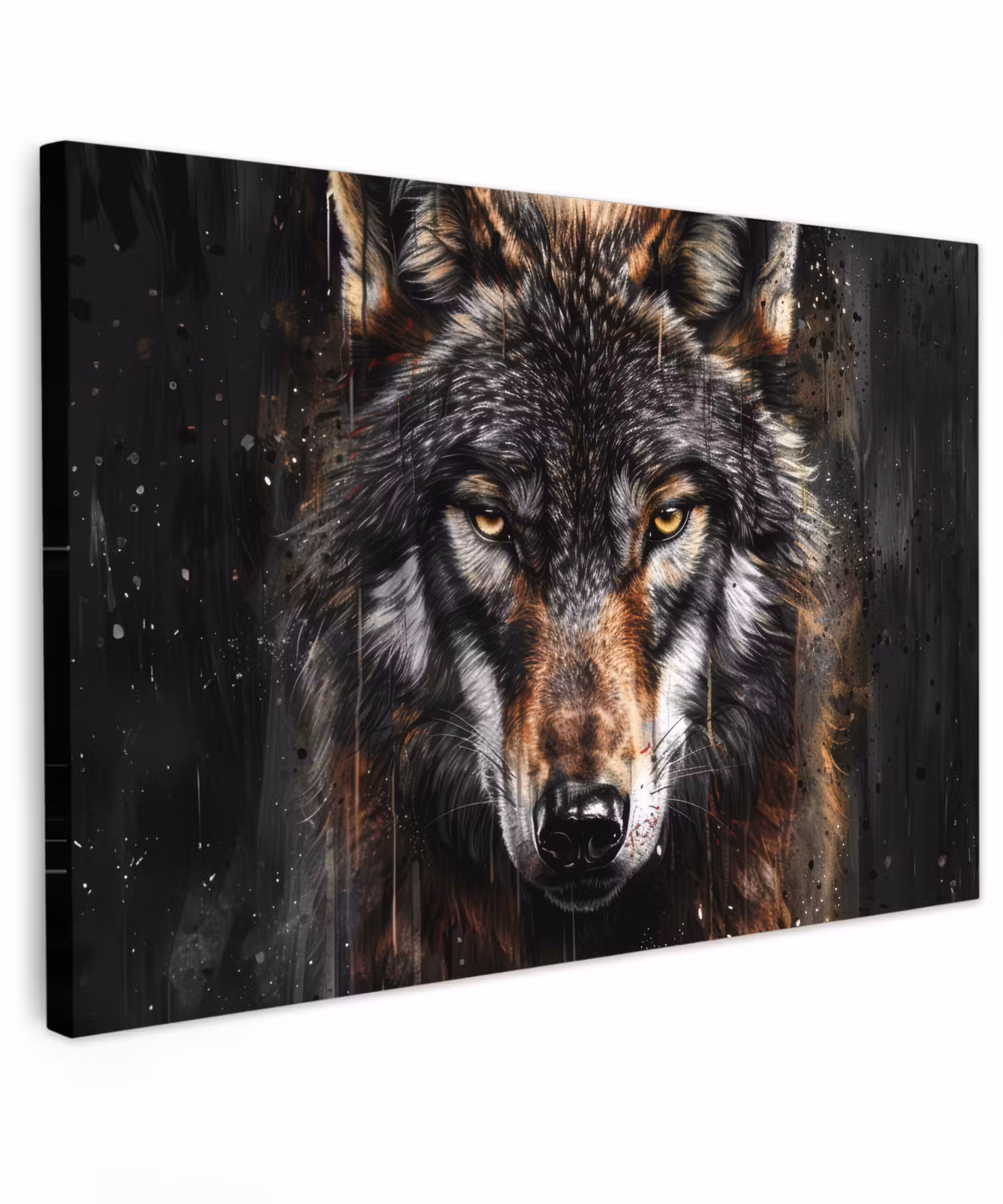 Canvas schilderij - Dieren - Wolf - Portret - Zwart - Bruin