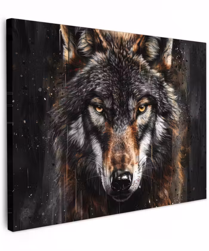 Canvas schilderij - Dieren - Wolf - Portret - Zwart - Bruin