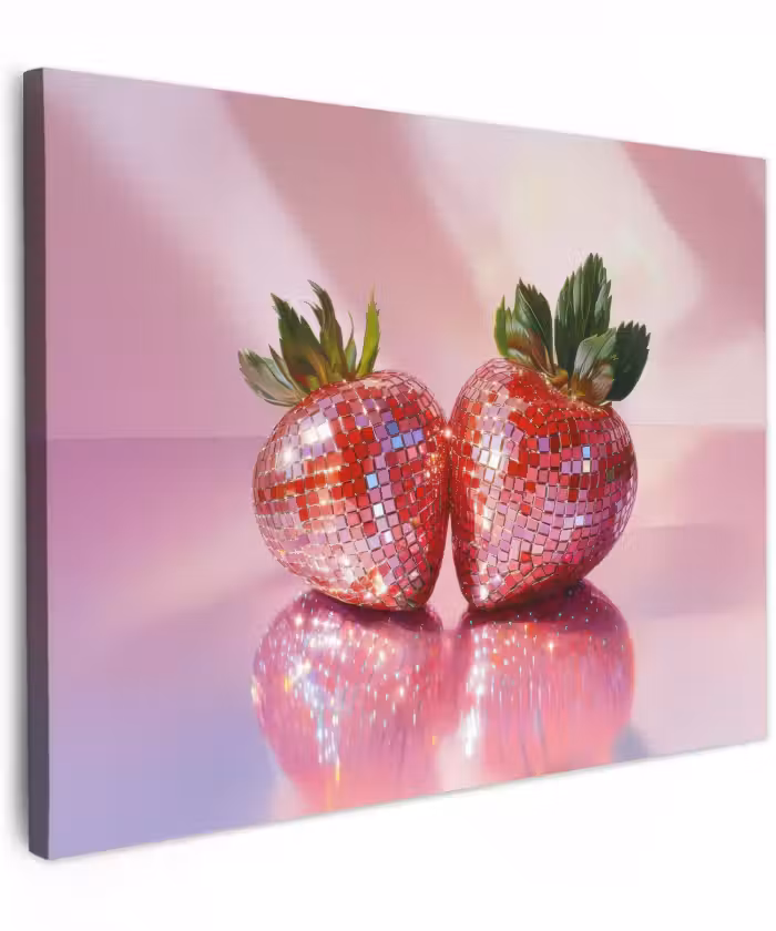 Canvas schilderij - Disco - Fruit - Glitter - Strawberry