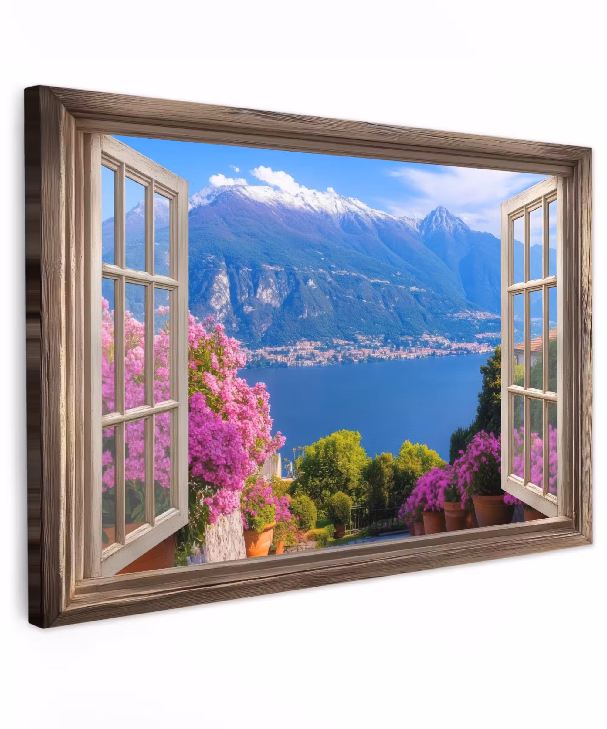 Canvas schilderij - Doorkijk - Berg - Landschap - Uitzicht - Meer